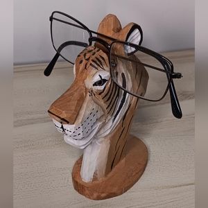 Glasses Holder Tiger Carved Wood Hand Painted.